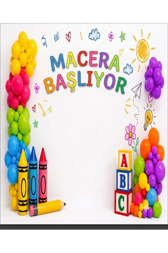 150X200 cm ,Macera Başlıyor, Okul Etkinlik Kumaş Fon
