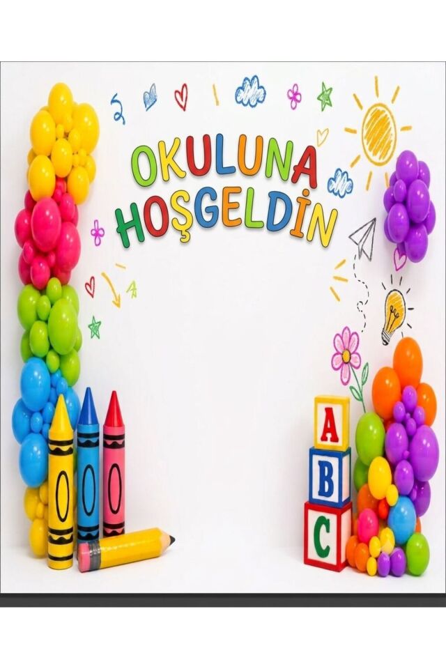 200x200 cm Ek Dikişli, Okuluna Hoşgeldin, Okul Etkinlik Kumaş Fon