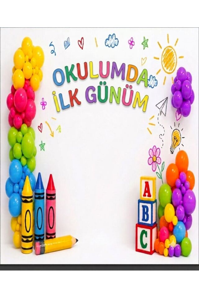 200x200 cm Ek Dikişli, Okulumda İlk Günüm, Okul Etkinlik Kumaş Fon