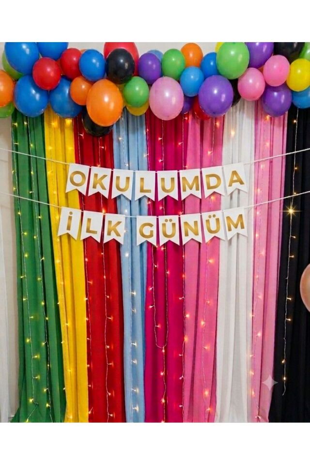 200x200 cm Ek Dikişli, Okulumda İlk Günüm, Okul Etkinlik Kumaş Fon
