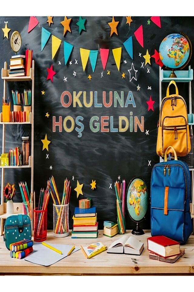 200x250 cm Ek Dikişli, Okuluna Hoş Geldin, Okul Etkinlik Kumaş Fon