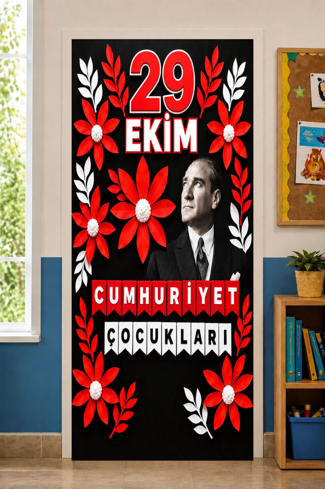 190x75 Lastikli Kapı Giydirme, 29 Ekim Cumhuriyet Çocuklarıyız, Okul Sınıf Etkinlik
