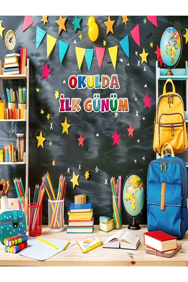 250x200 cm Ek Dikişli, Okulda İlk Günüm, Okul Etkinlik Kumaş Fon