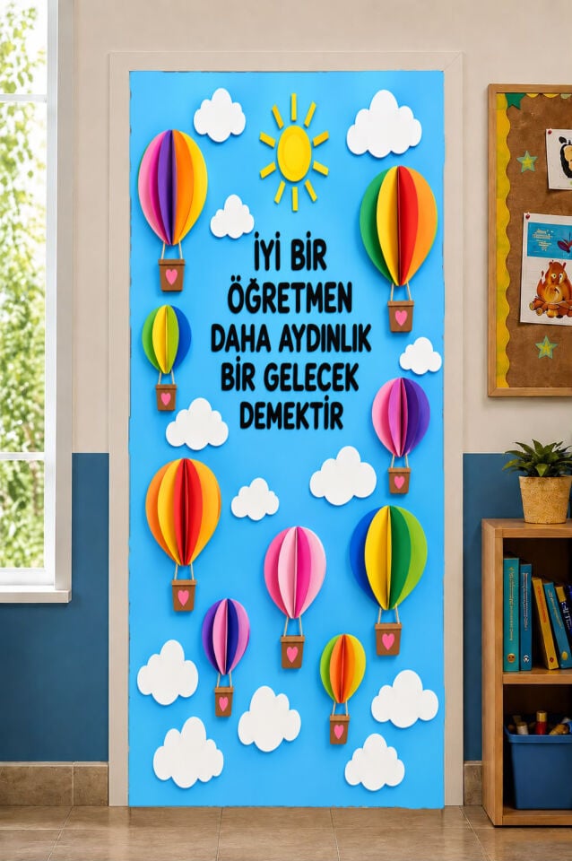 190x75cm Lastikli okul sınıfları kapı giydirme, Öğretmenler Günü, 24 Kasım, Kumaş kapı giydirme, Sınıf Kapısı, Okul etkinlik kapı giydirme