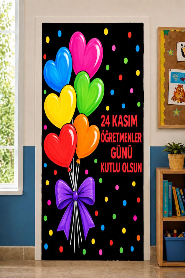 190x75cm Lastikli okul sınıfları kapı giydirme, Öğretmenler Günü Kutlu Olsun, Kumaş kapı giydirme, Sınıf Kapısı, Okul etkinlik kapı giydirme